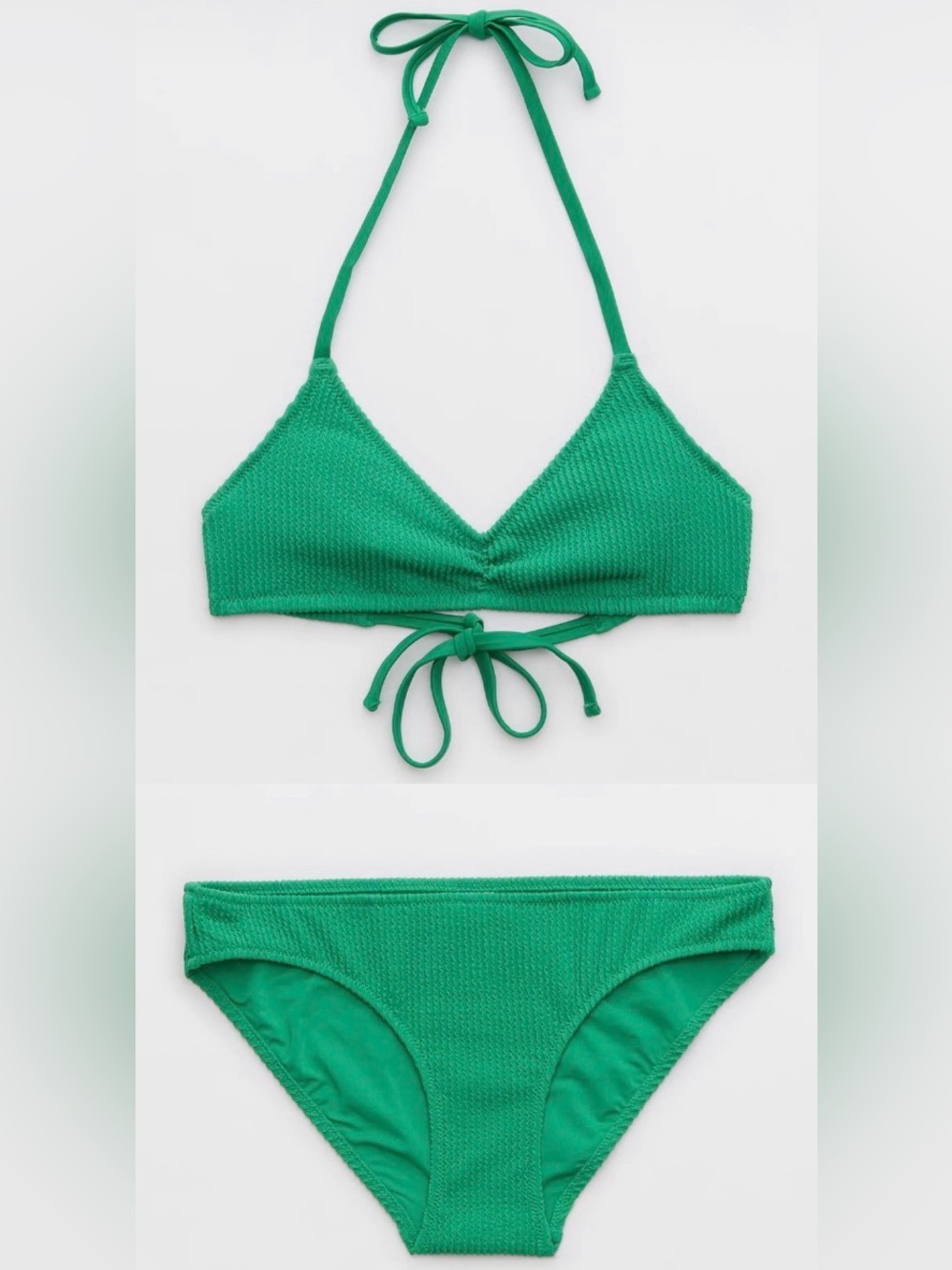 NWT Aerie FULL SET Crinkle Halter Voop Top + Full Coverage Bottom in Green - S
